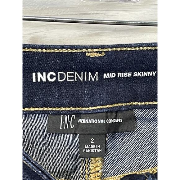 INC Denim Jeans Womens 2 Dark Blue Mid Rise Skinny Stretch Classic Style Pants - Picture 10 of 16